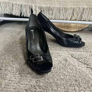 Naturalizer Black Peep-Toe Heels with Dual Buckle